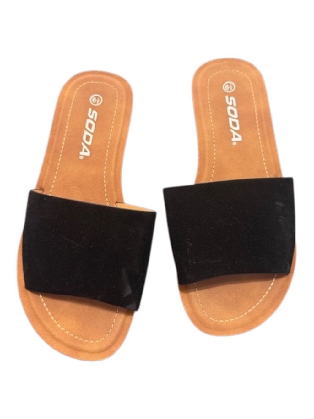 SODA Slide Sandals for Women Size 6.5  Black and Tan - Open Toe Casual